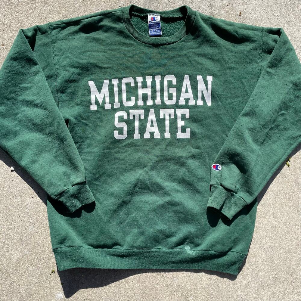 Vintage 90s Champion Michigan State Spell Out Crewneck Green Mens M USA NCAA